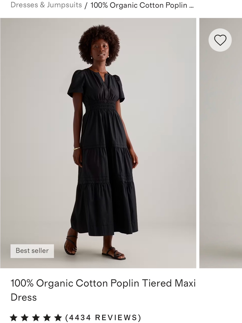 Quince Black Tiered Maxi Dress with Smocked Waist